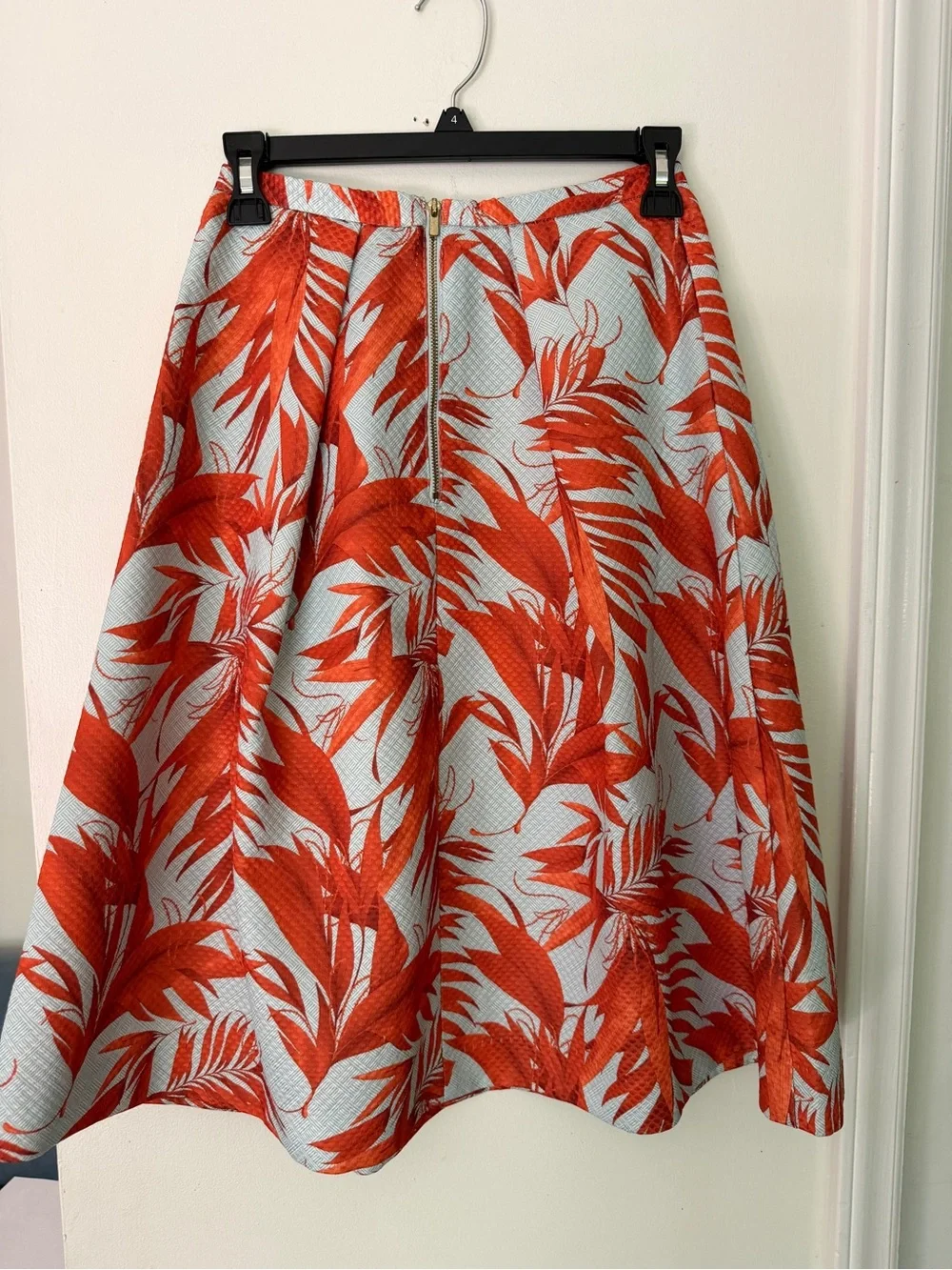 H&M White Skirt with Vibrant Orange Leaf Print